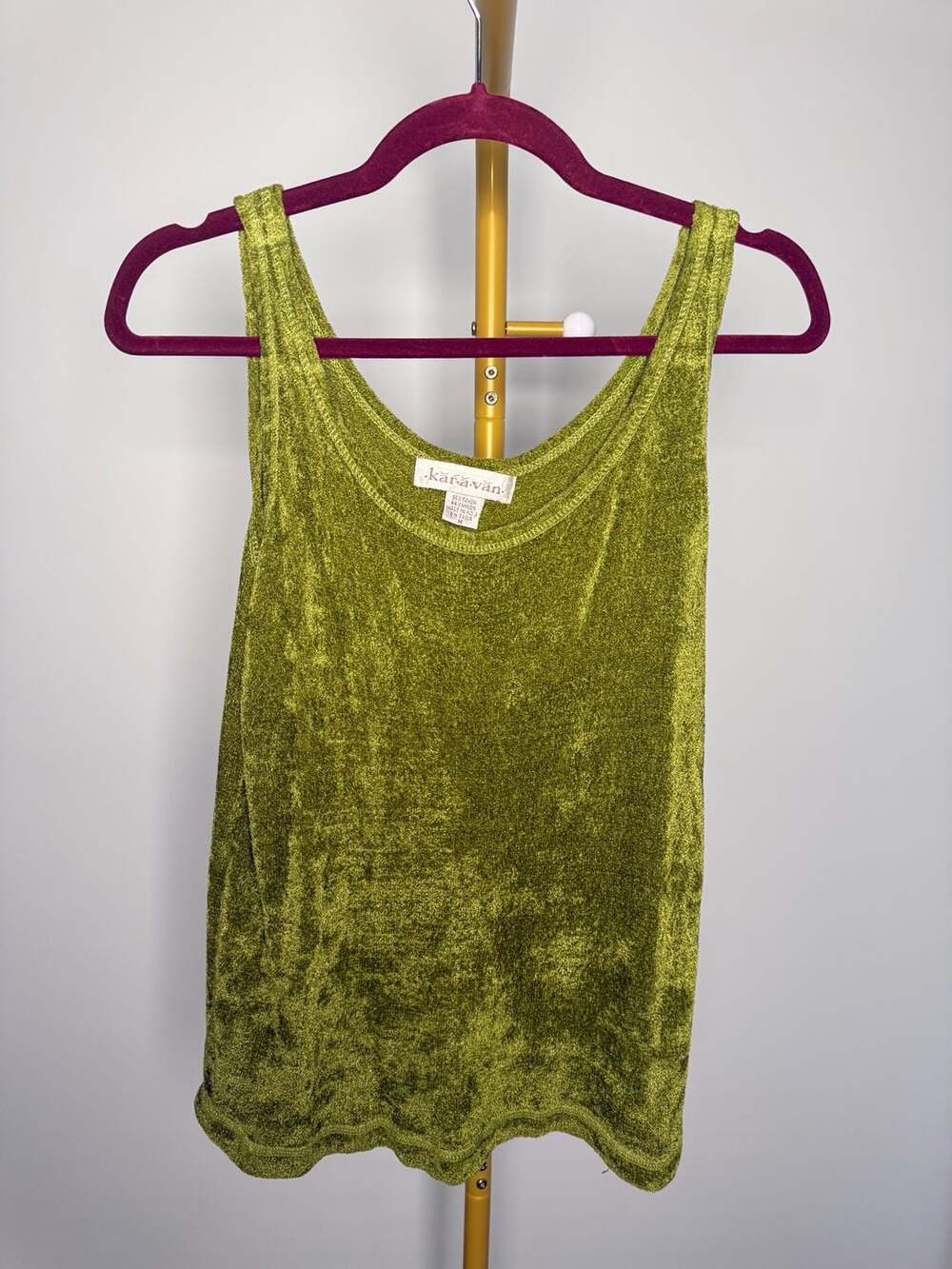Karavan Vintage Lime Green Velvet Tank Top medium